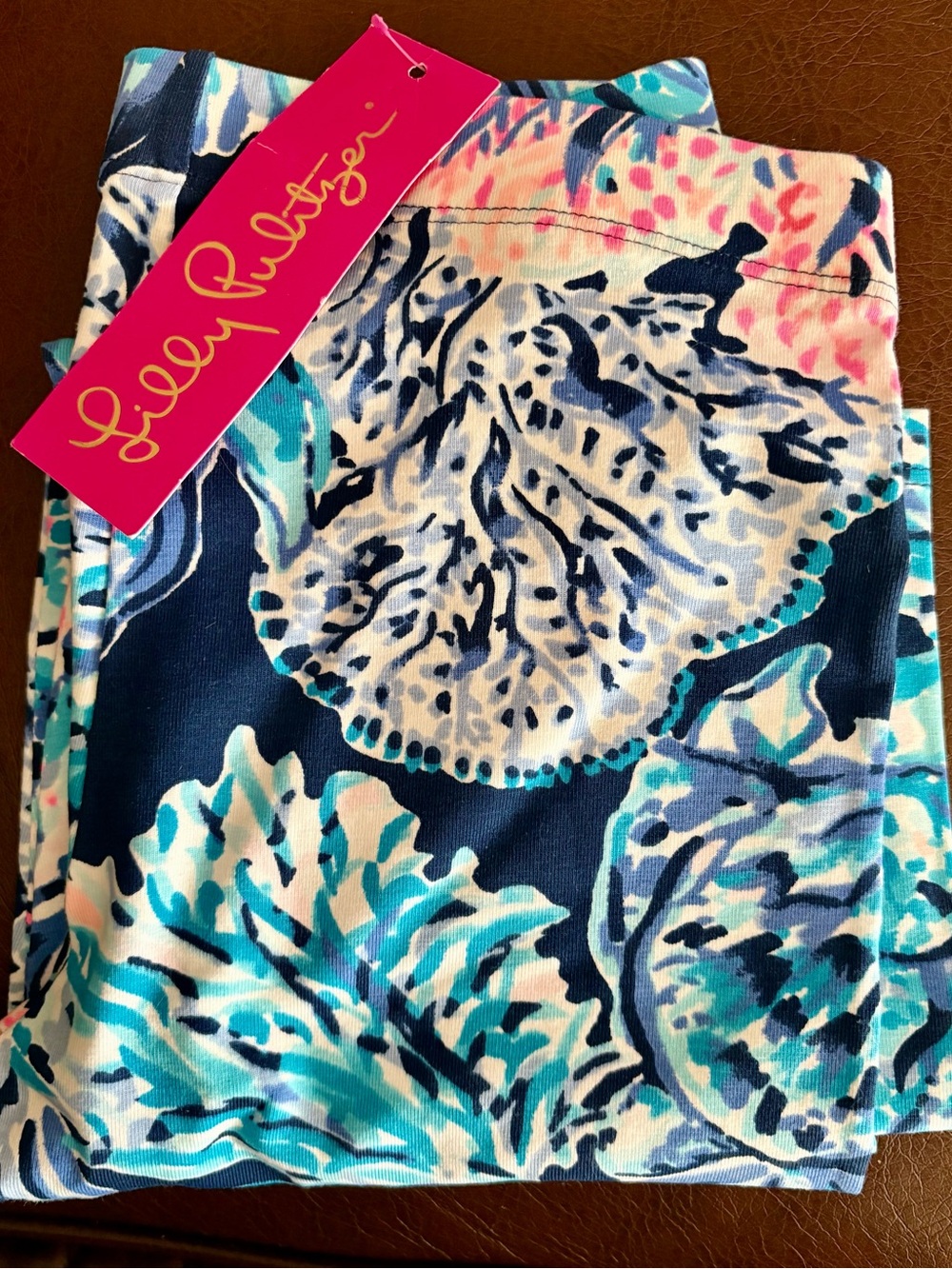 Lilly Pulitzer Girls Blue Teal Navy Pink Floral Leggings For Girls.